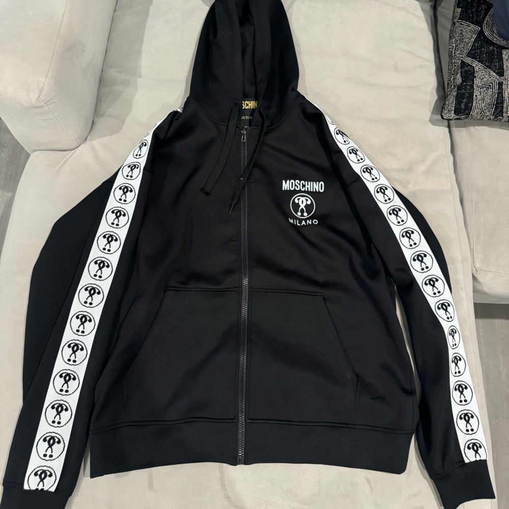 Moschino Black and White Lightweight Jacket with Sporty Stripes New with Tags